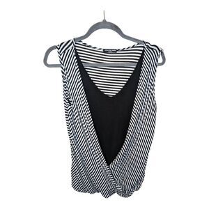 Cha Cha Vente Sleeveless Top Black White Stripes Women's Medium